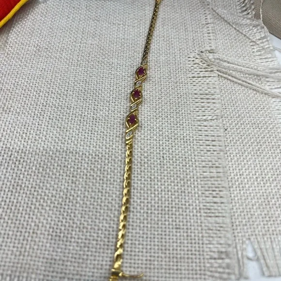 ✨ Vintage 925 Sterling Silver Gold Vermeil Ruby & CZ Tennis Bracelet - 7.25” - Picture 10 of 17